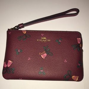 Holiday COACH wristlet holiday bells zip